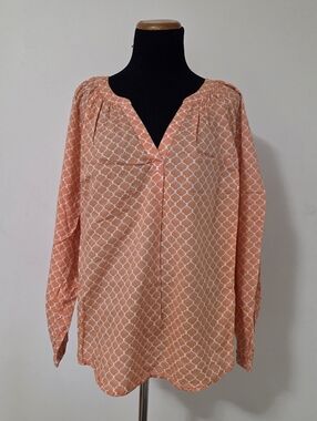 Boden Women's Coral Geometric Flowy Long-Sleeve Blouse Size 18